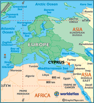Map of location of Cyprus  