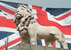 Flag of United Kingdom with emblem Lion 